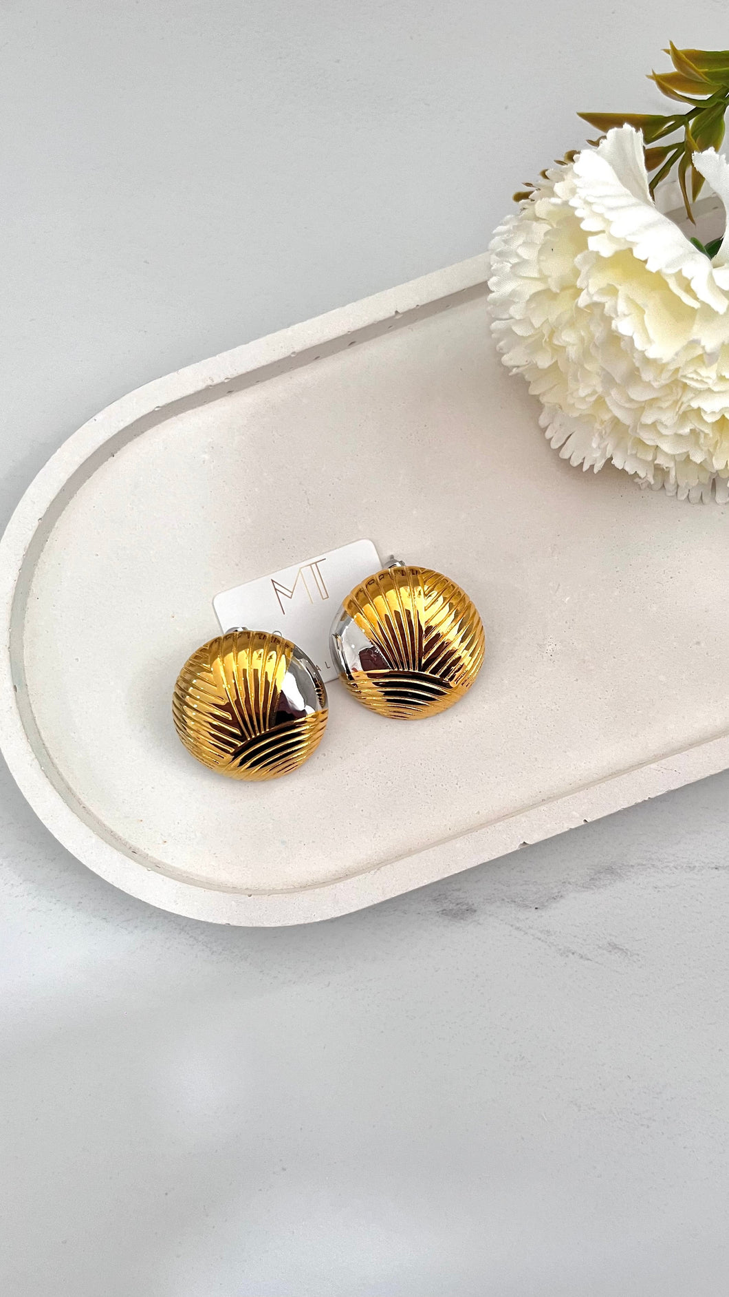 Mixed Metal Circular Gold Plated Earrings