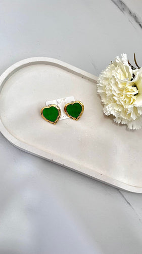 Acrylic Emerald Heart Gold Plated Earrings Material Thingz