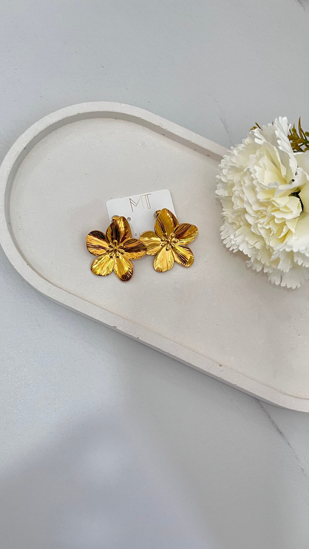 Gold Flower Stainless Steel Stud Earrings
