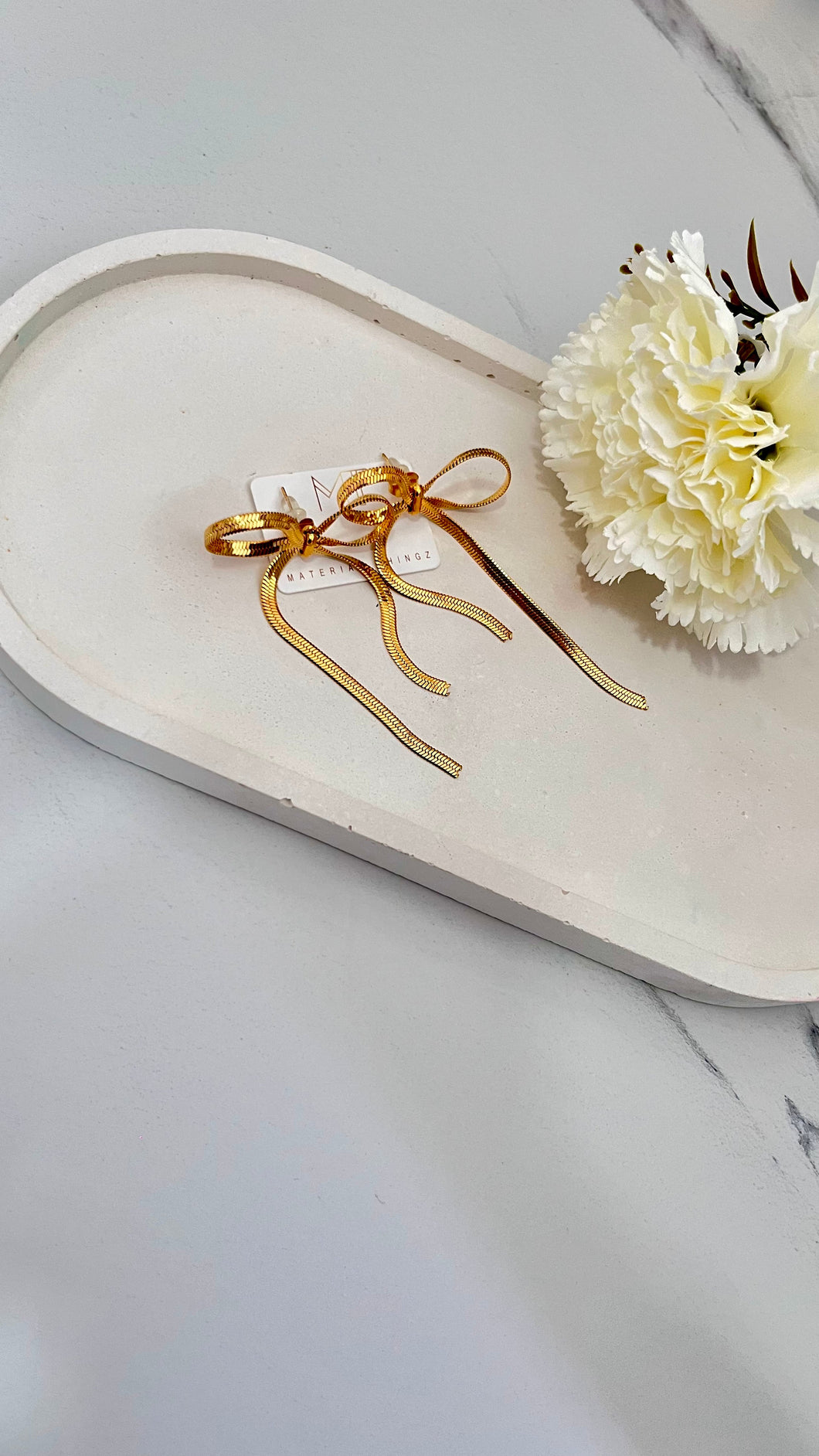 Pretty Bow Gold Plated Drop Earrings