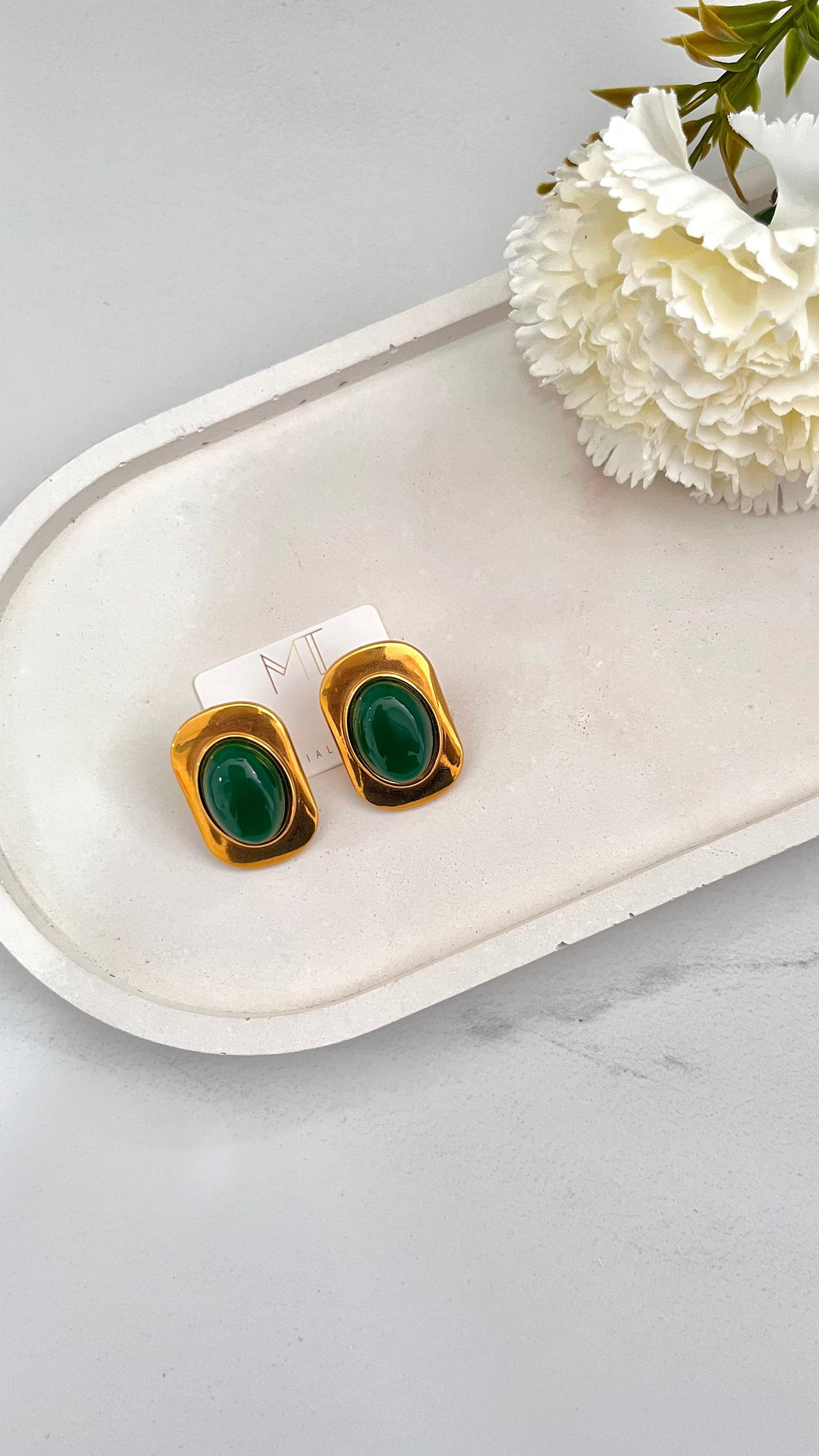 High Quality Emerald Stainless Steel Earrings