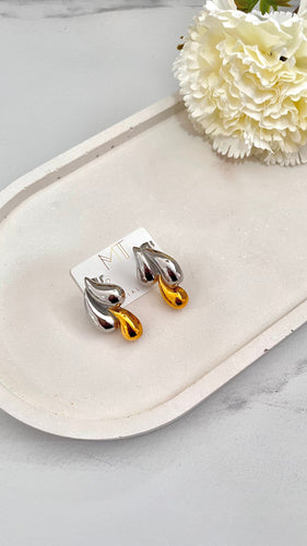 Mixed Metal Tripple Tear Gold Plated Earrings Material Thingz