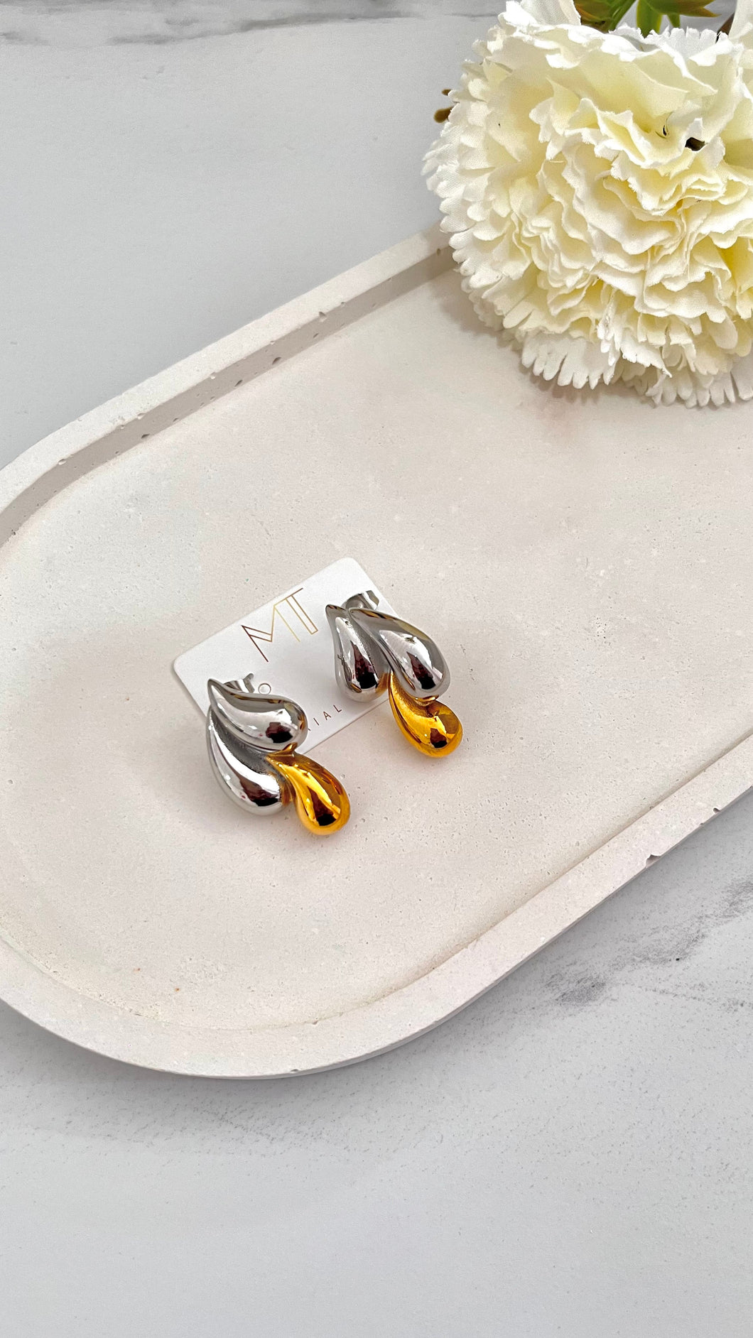 Mixed Metal Tripple Tear Gold Plated Earrings Material Thingz